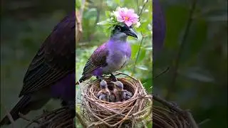 ✨ Purple Bird with Flower and Chicks 🪺 Relaxing Birdsong 🌿 #birds #ai #релакс #nature #birdsounds