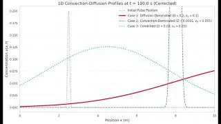 the concentration profile over time for three scenario pure diffusion and pure convection and the co
