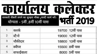 कलेक्टर कार्यालय भर्ती 2019// Collector Office Recruitment 2019// जिला कलेक्टर आफिस 5 वीं पास भर्ती
