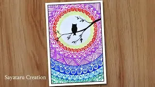 How to draw mandala art for beginners, Mandala art scenery drawing