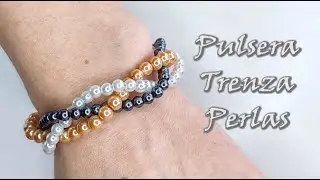 PULSERA TRENZA DE PERLAS 3 COLORES. Curso de bisuter&iacute;a con perlas