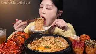 Mukbang spicy ramen with giants sushi & kimchi big bites asmr compilation voll 28