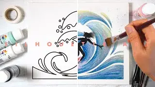 Silhouette Art / Surfer girl / Acrylic Painting  / Step by Step  / Satisfying Art