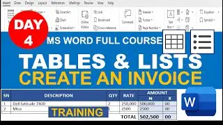 MS Word Full Course - Day 4: Bulleted Lists, Tables, Merge/Split Cells + Create an Invoice