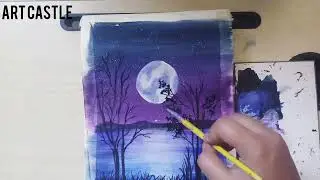 easy night scape painting for beginners | seascape |acrylic painting | art castle