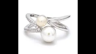 TWO PEARL CROSSOVER SILVER RING (ML05112BCZ)