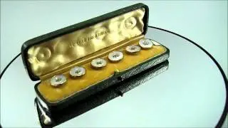 Vintage Art Deco 18ct Gold   Mother Of Pearl Set Of 6 Buttons Cased 7