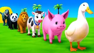 Long Slide Game With Cow Elephant Gorilla Hippopotamus Tiger - 3d Animal Game - Funny 3d Animals