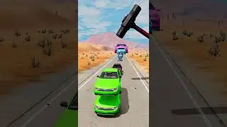 Colorful Small to Huge Cars vs Giant Hammer - BeamNG.drive #shorts