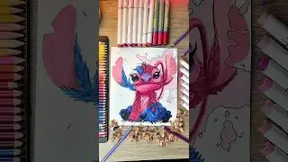 Dibujando a STITCH y ANGEL en una Mancha 🩵🩷 #dibujos #drawing #art #stitch