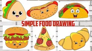 Simple Jung Food Drawing for kids 🥐🍕🍔🌮🌭 || Easy Jung Food Drawing for kids 