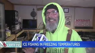 Ice fishing in freezing temperatures