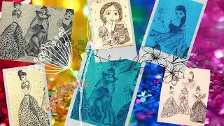 Five princess in one frame||Fusion || zentangle || manadala ||pencil drawing || Doodle art ||Dot art