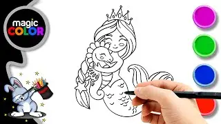 How to draw Mermaid with Sea Horse - Easy Draw Magic Color for kids - Magic Color