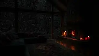 Falling Snow & Fireplace Sounds ❄️ Peaceful Winter Cabin Ambience for Stress Relief | No Ads