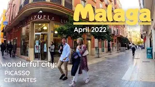 Malaga City Center: from Agustin to Plaza de la Merced. 4K Walk tour Spain. April 2022
