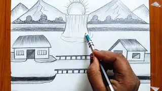 Waterfall Village Scenery Drawing | Easy Pencil Sketch for Beginners | Drawing Pictures