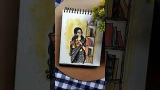 Aesthetic Bengali Girl Drawing || Book lovers art #shorts #bengali #booklover #youtube #trending