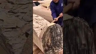 Carving a Massive Log Skillfully Shaping Wood with Measured Axe Strikes
