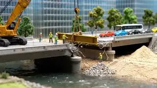 Tiny Construction Vehicles Repair a Huge Bridge  Fun Miniature World Adventure for Kids