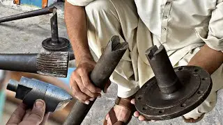 A genius mechanic created a special piece to repair a broken sword-shaped truck wheel axle.