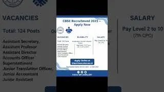 📢 CBSE Recruitment 2025 &ndash; 124 Vacancies #shortsfeed #trending #viral