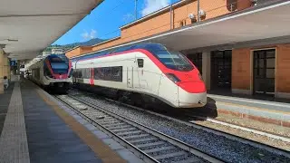 Swiss and Italian Trains at Como S. Giovanni Station.