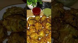 🥬 Crispy patta gobhi Pakora at home🤤 #shortsfeed #easyrecipe #pakora #food#shorts#fritters