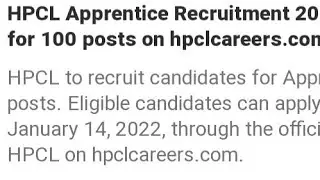 HPCL APPRENTICE RECRUITMENT 2022:APPLY FOR 100 POST, HOW TO APPLY HPCL APPRENTICE, LATEST NEWS HPCL