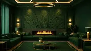 Luxury Green Living Room 🌿 Modern Fireplace Ambience for Relaxation