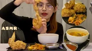 ASMR MUKBANG | Kimchi soup, kimchi and fried chicken.