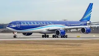 (4K) The MOST Beautiful A340-600? Azerbaijan airlines A340 landing and take-off at Munich aiport