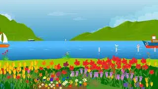 Mountains by sea side | open dock  | cartoon background Animation | free Vlog | garden ships birds
