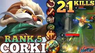 CORKI CRAZY 21 KILLS! OP KILLING MACHINE MVP BUILD - TOP 5 GLOBAL CORKI BY Dkay luv Uynzy- WILD RIFT