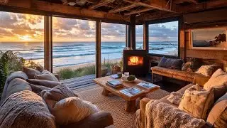 Cozy Seaside Ambience | Fireplace, Ocean Waves, and Relaxing Nature Sounds for Study & Reading