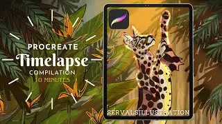 10 MINUTES of Procreate Timelapses /// African Serval art, wolf art, bobcat art