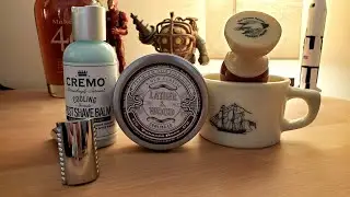 Shaving with King C Gillette Razor and Lather and Wood Tobacco Rose Soap