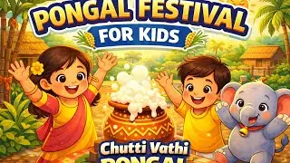 🌾 Pongal Festival Story for Kids | Bhogi to Kaanum Pongal | Cute Village Cartoon 🐘#2026 #pongal 