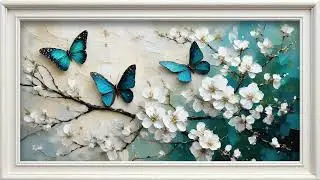 SOOTHING BLUE BUTTERFLY FRAME TV ART 4K SCREENSAVER | CHERRY BLOSSOM BRANCH ART
