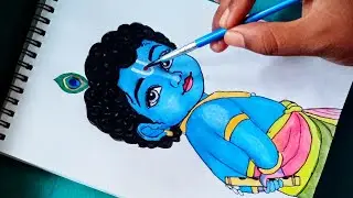 Little Krishna Drawing With Water colour||Beautiful Bal Krishna Drawing||Easy and step by step  ||