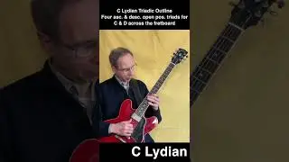 C Lydian Mode Four Ascending and Descending Open Position Triads Across the Fretboard