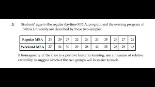 [Math] Students' ages in the regular daytime MBA program and the evening program of Bahria Universit
