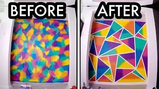 DIY Geometric Rainbow Wall Paint Makeover - Time Lapse Transformation