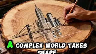 Turning Wood Into New York City | Fire Art Pyrography #pyrography#woodworking#handmade#woodburning 