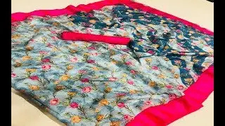 Pure Satin Silk Digital Printed Sarees With Blouse || Latest Satin Crepe Digital Printed Silk Saree