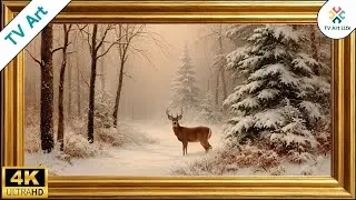 Snowy Forest Deer Frame TV | Winter Landscape TV Art | Vintage Frame Screensaver | 3 Hours