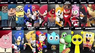 Sonic vs Mario vs Minecraft vs SpongeBob vs Digital Circus vs Richard in Super Smash Bros Ultimate