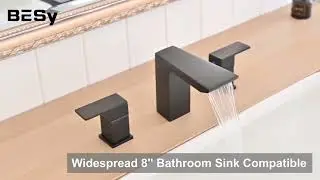 BESy Matte Black Waterfall Bathroom Faucet 3 Holes Two Handles Lavatory Vanity Sink Faucet