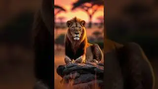 The King of the Savanna at Sunset! 🦁🔥 #Lions #Nature #EpicScenes