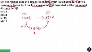 The marked price of a sofa set is Rs 4800 which is sold at Rs 3672 at two successive discounts. If t